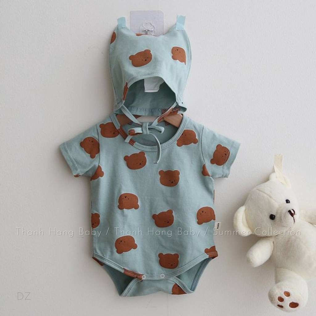 Bodysuit cho bé, body cho bé trai và bé gái thanh hằng baby 5 đến 13 kg kèm mũ hình thú siêu yêu