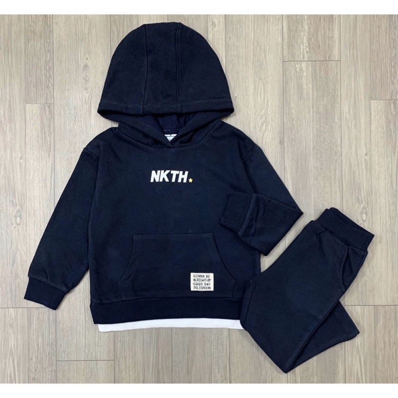 Bộ Nỉ Hoodie Jelispoon Chất Da Cá Xuất Hàn Cho Bé Trai Bé Gái