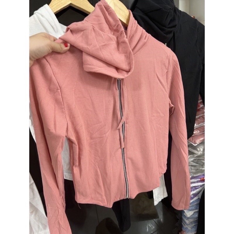 Áo Khoát Chất Len Tăm Nữ, gomboutique77 áo khoát nhẹ tay dài dây kéo kèm nón