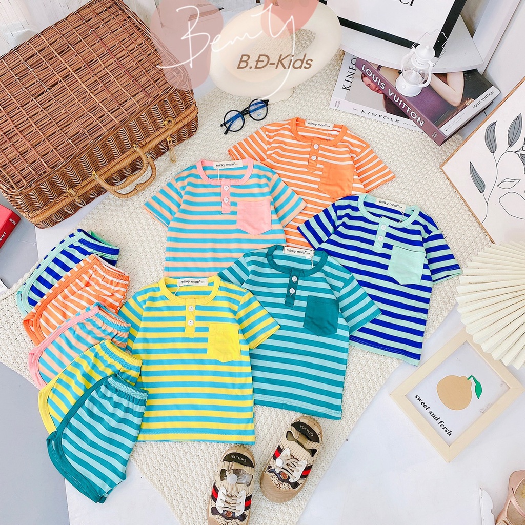 *𝔽𝕣𝕖𝕖 𝕊𝕙𝕚𝕡*Bộ Cộc Tay Chất Thun Lạnh Loang Màu Sành Điệu Dành Cho Bé Gái Bé Trai (7-18kg) - Hàng Minky Mom Túi Zip Xịn X