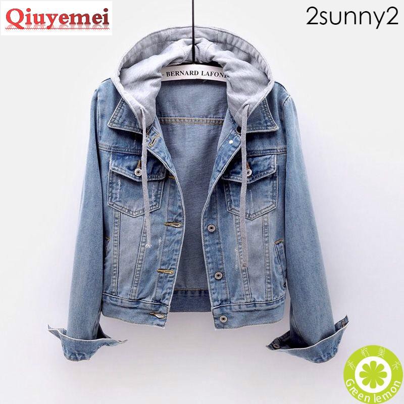 Áo Khoác Denim Có Mũ Trùm Dáng Ngắn Thời Trang Dành Cho Nữ