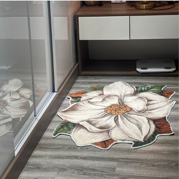 Thảm lau chân 3d hình bông hoa – Thảm lông cừu decor chống trượt, thấm nước kích thước 80x120cm – Timibedding SHOP MH2T