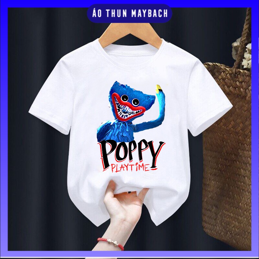Áo Thun Poppy Playtime Huggy Wuggy màu trắng cho bé trai bé gái cực chất PP 8-14