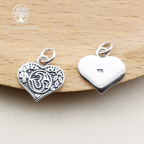 Mặt dây chuyền bạc hình trái tim họa tiết hoa văn- NQ Jewelry
