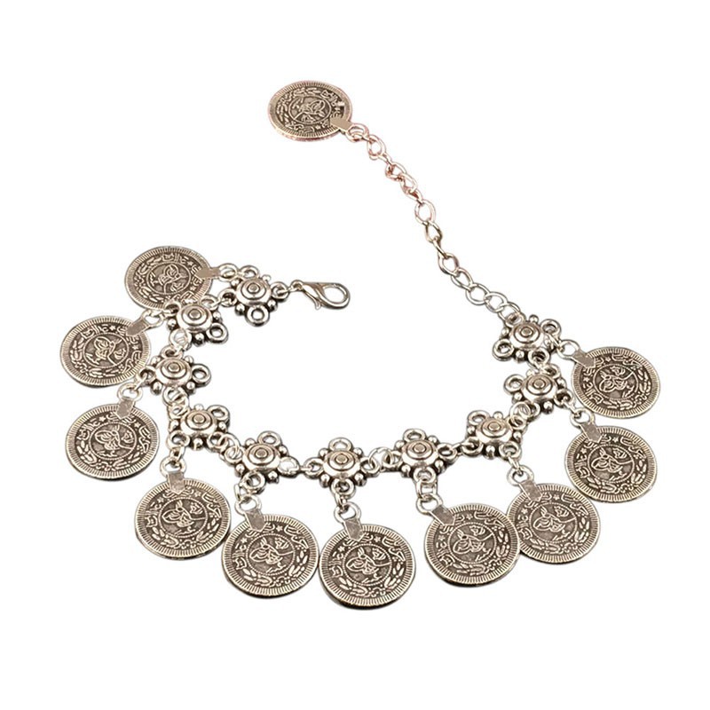 Lắc chân đồng xu mạ bạc tua rua phong cách Bohemian cho nữ