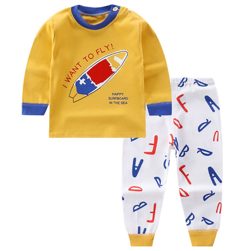 Bộ Đồ Ngủ Tay Dài Vải Cotton In Hoạt Hình Dễ Thương Cho Bé Từ 1-6 Tuổi