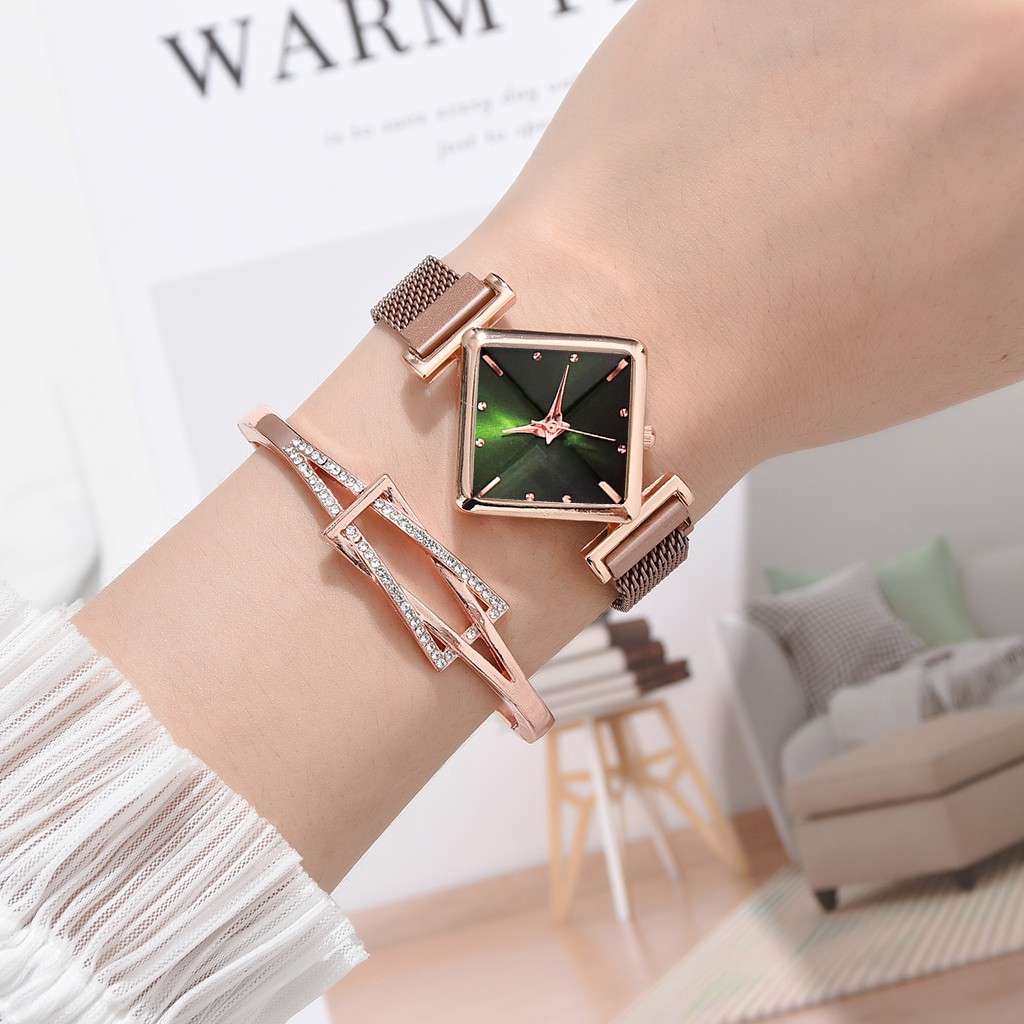 Đồng Hồ Kim Mặt Vuông Dây Hợp Kim Thời Trang Cho Nữ