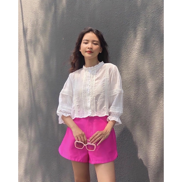 Áo somi phối ren mina