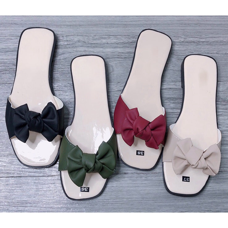 Dép nơ đi biển đi chơi bền đẹp nữ tính , dép nữ quai ngang nơ da điệu đà