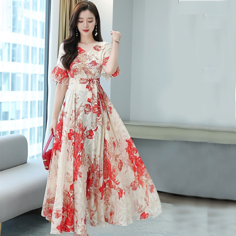 Đầm Maxi Lưng Cao Họa Tiết Hoa Thời Trang Mùa Hè Xinh Xắn Cho Nữ