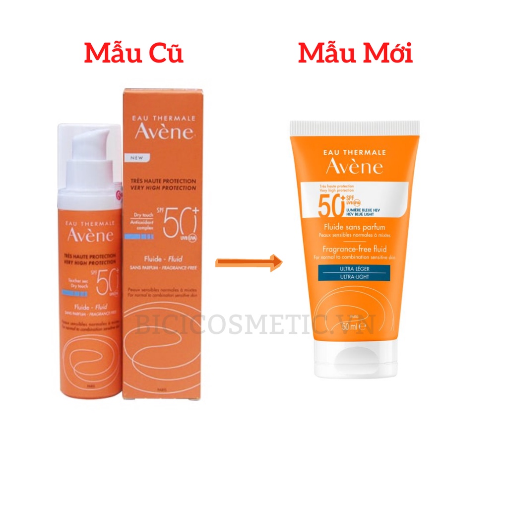 (Mẫu mới 2022) Kem Chống Nắng Phổ Rộng AVENE Fluide Dry Touch Very High Protection SPF 50+ Da Thường, Hỗn Hợp - 50ml