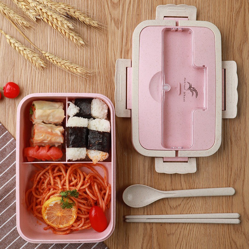 Hộp Đựng Cơm Văn Phòng Lúa Mạch 3 Ngăn,giữ nhiệt, Tặng kèm Đũa Và Muỗng