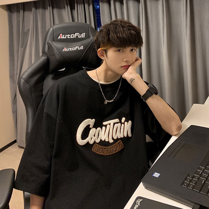 Áo Thun Cotton Tay Ngắn Dáng Rộng In Chữ Thời Trang Mùa Hè Cho Nam