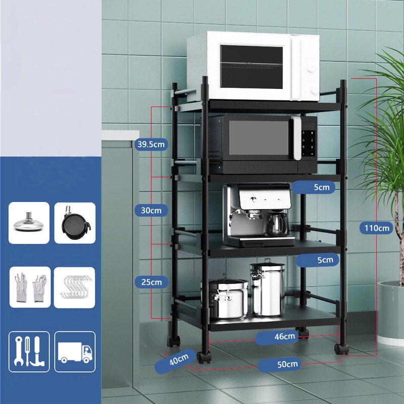 Kệ Để Đồ Nhà Bếp Kệ Để Lò Vi Sóng 4 Tầng Chịu Tải 300kg Có Bánh Xe