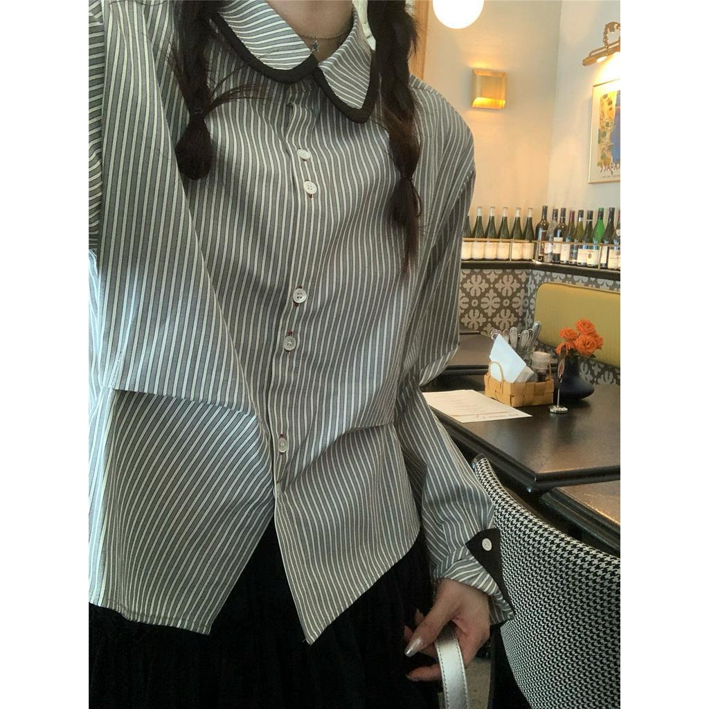 Áo Sơ Mi Kẻ Sọc Dài Tay Phối Màu Sắc Thời Trang 63493