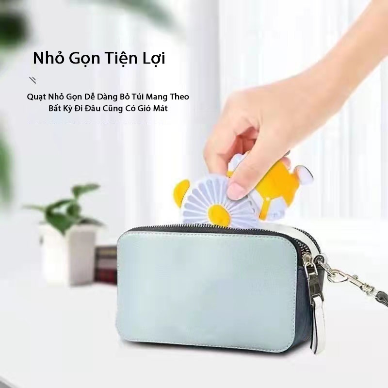 Quạt cầm tay để bàn mini tích điện  dễ thương sạc micro USB di động tiện lợi 2 mức gió đèn ngủ ấm áp không ồn