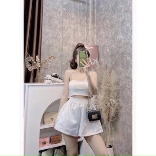 Quần Đùi Nữ Dáng Ống Rộng Chất Phi Lụa Trơn Basic