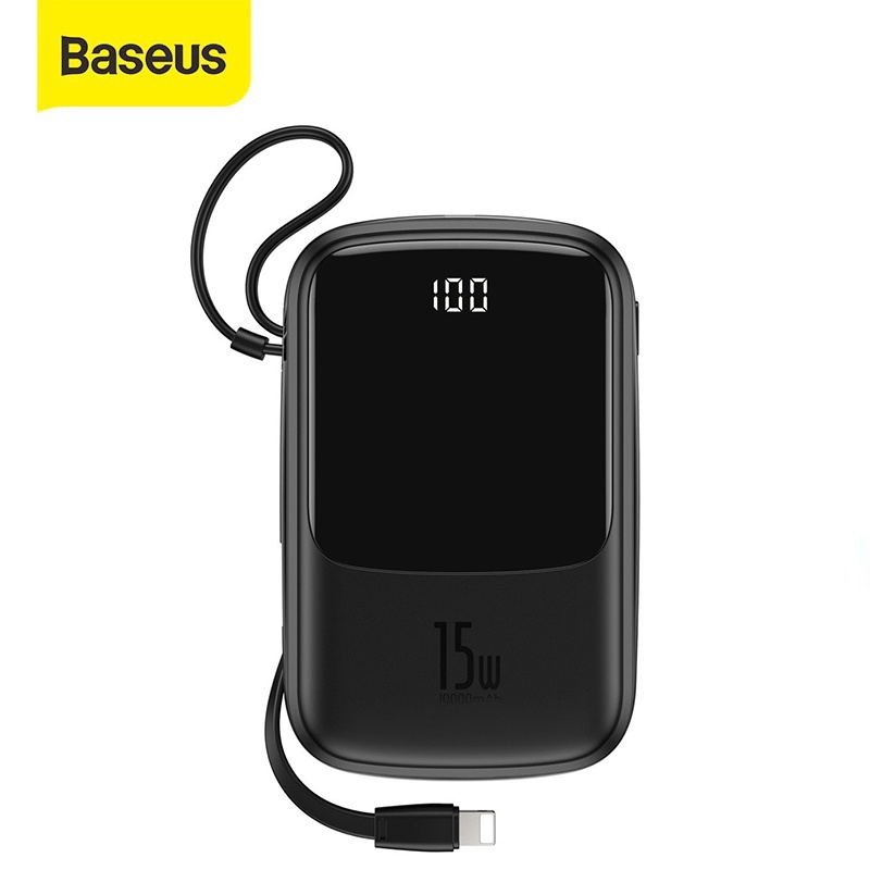 Pin sạc dự phòng Baseus Qpow Digital Display sạc nhanh 3A 10000mAh tích hợp cáp sạc Lightning được trang bị 2 cổng USB