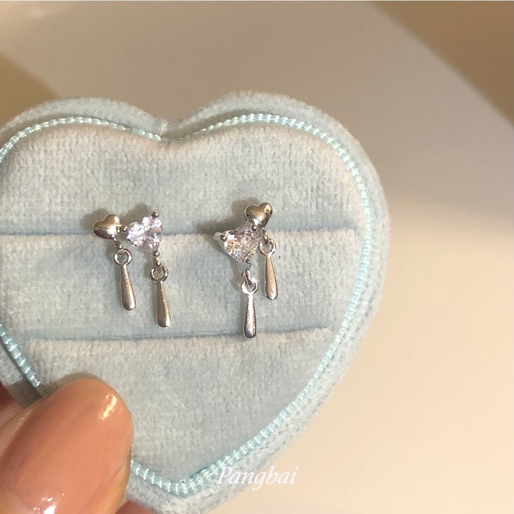 Khuyên Tai Tua Rua Đính Đá zircon Hình Trái Tim Siêu Nhỏ Đơn Giản