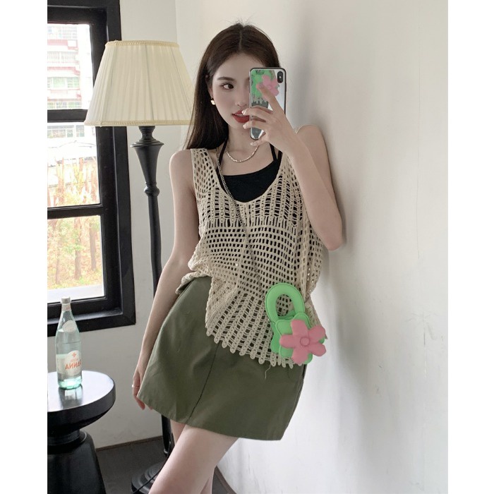 Set Áo Lưới + Áo Dây + Chân Váy Denim Cho Mùa Hè Tươi Trẻ Aimeehosue Quảng Châu