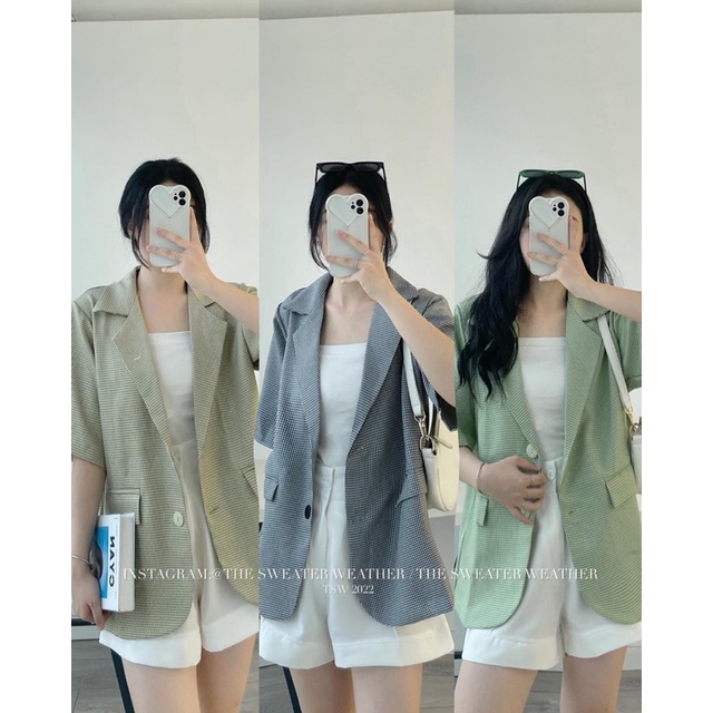 Áo khoác blazer ziczac kẻ nhỏ đệm vai tay lỡ the.sweaterweather TSW (ảnh thật) | BigBuy360 - bigbuy360.vn