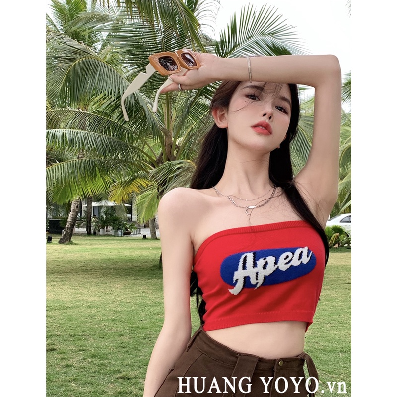 HUANG YOYO Áo Ống Đan Len In LOGO Phong Cách Âu Mỹ Thời Trang Cho Nữ