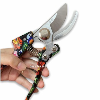 Kéo cắt cành cộng lực lưỡi thép SK5 Nhật Bản made in japan cán hoa văn - KC0021