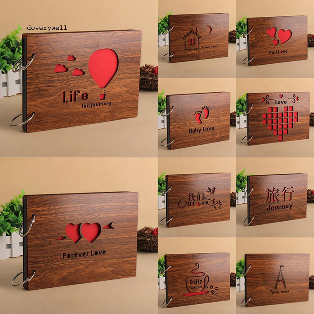Album lưu niệm bìa gỗ giấy đen 8 inch độc đáo