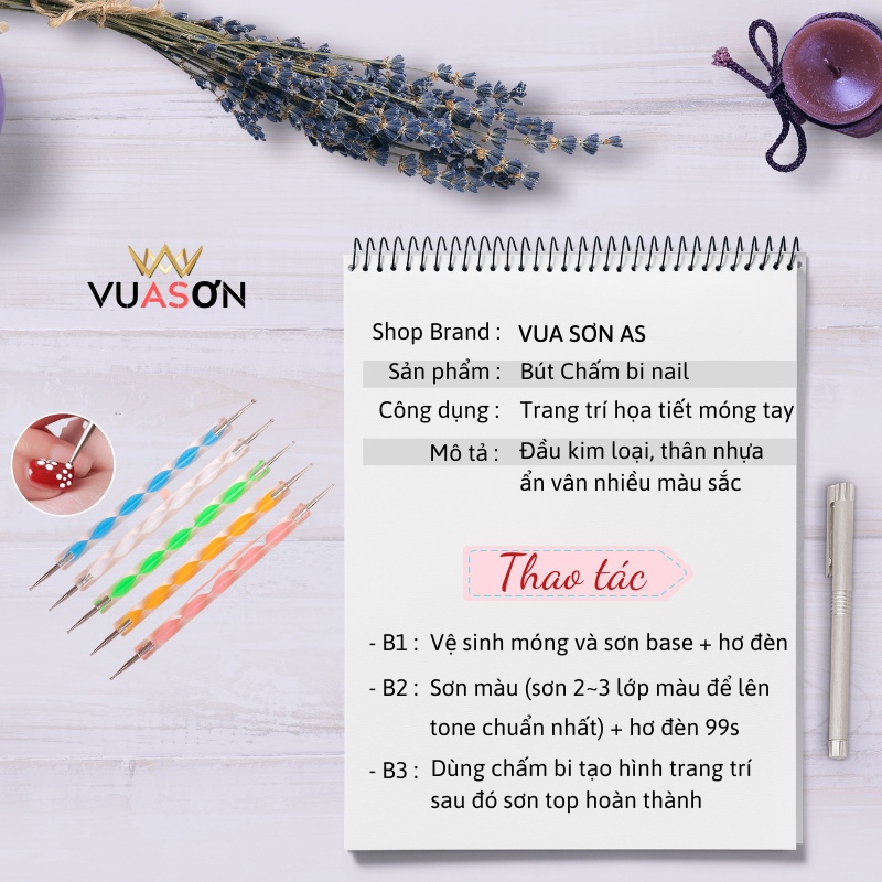 Bút chấm bi 2 đầu set 5 cây dùng trang trí móng VUA SƠN AS