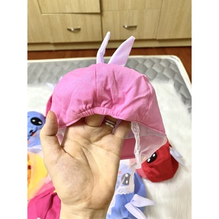 Mũ cotong có khăn von che mặt cho bé