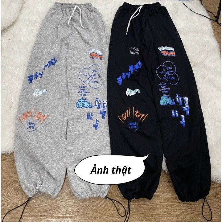 Quần jogger, Quần dài ống rộng có dây rút bo gấu chất vải da cá cao cấp in họa tiết siu đẹp