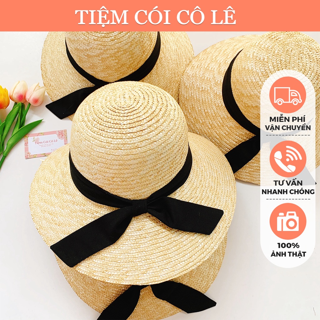 Nón cói vành buông đai nơ đen xinh xắn hàng cao cấp - Tiệm Cói Cô Lê