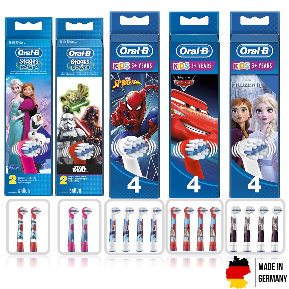 Đầu Bàn Chải Điện Oral-B Trẻ Em - Bé trai (Stars War/Spider-Man/Car) & Bé gái (Frozen/Princess/Minnie) [Made in Germany]