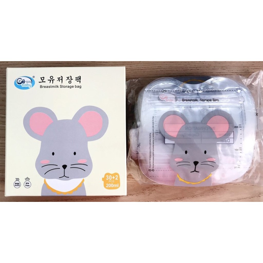 COMBO 2 HỘP - 64 Túi trữ sữa GB Baby 200ml có vòi hình chuột MICKEY G32V - Công nghệ Hàn Quốc