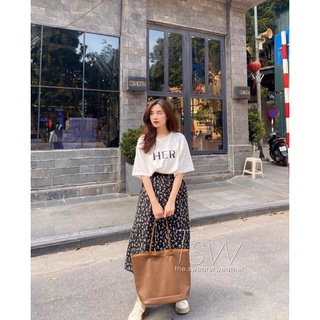 Xả chân váy hoa nhí dáng dài vintage hàng Quảng Châu
