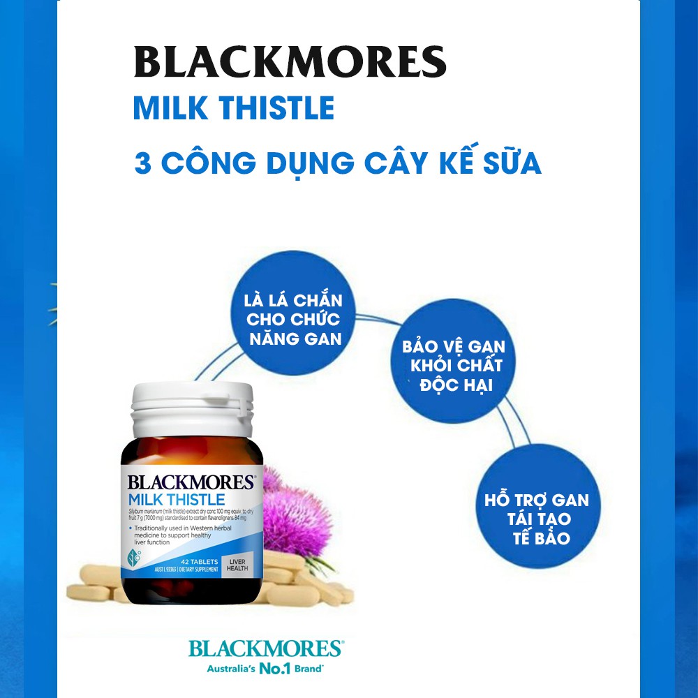 [Chính hãng Úc] Viên uống bổ gan, giải độc tố Milk Thistle Blackmores Úc 42 viên - Date mới