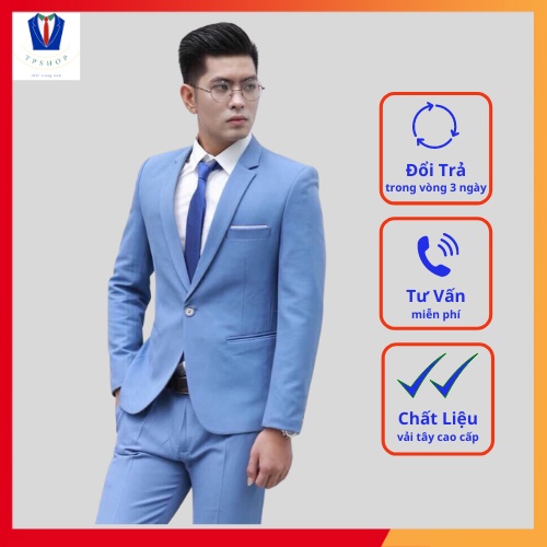 Bộ vest nam form hàn đủ màu 1 khuy full size (Áo vest + Quần)