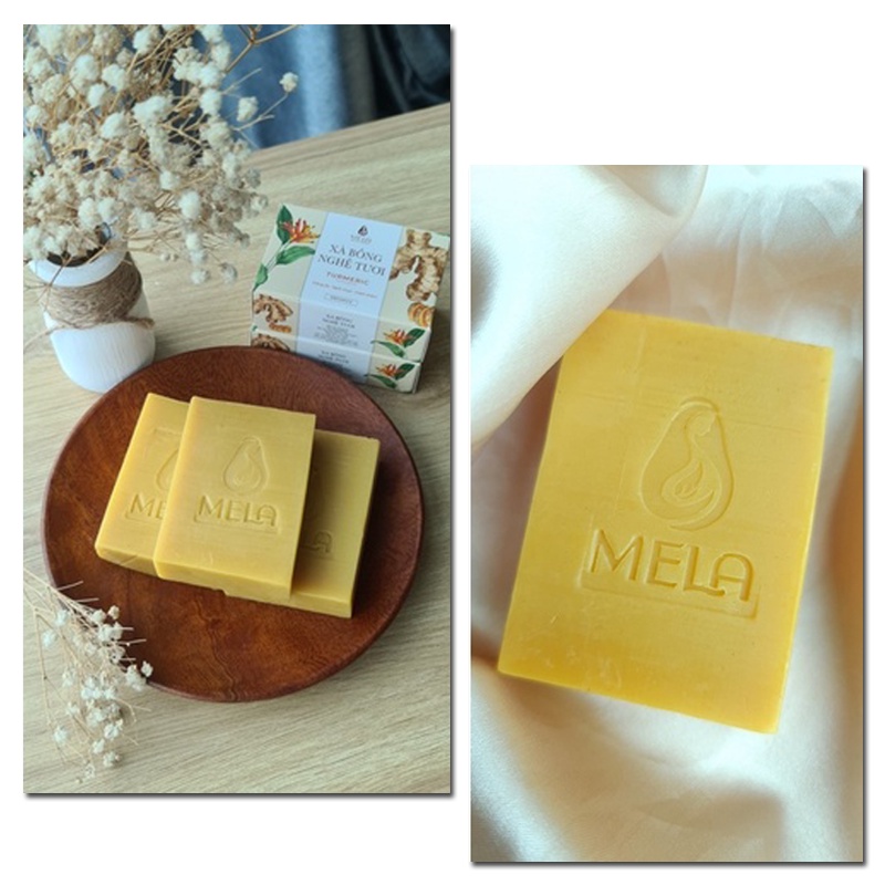 Xà bông nghệ tươi Mela | ORGANICS TURMERIC SOAP - Tặng túi lưới tạo bọt