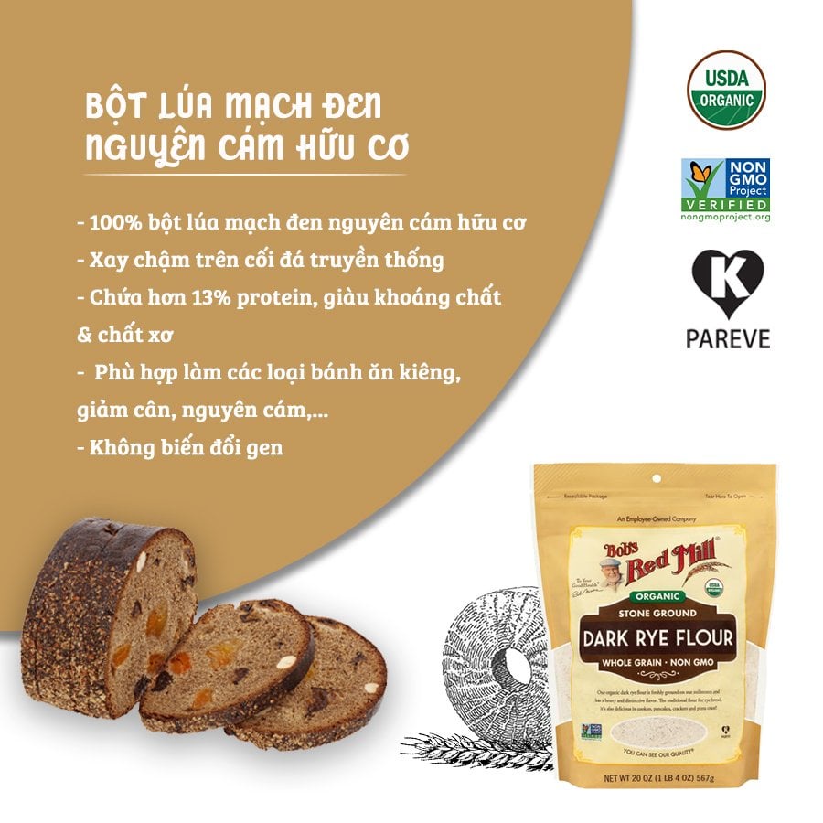 [ Date: 9/2023] Bột Mì Đen Nguyên Cám Hữu Cơ BRM 567g