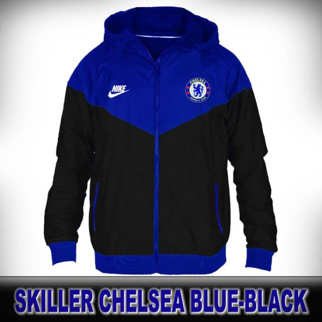 Áo Khoác Thể Thao Chelsea Màu Xanh Dương Đen Chống Gió Cao Cấp Cho Nam