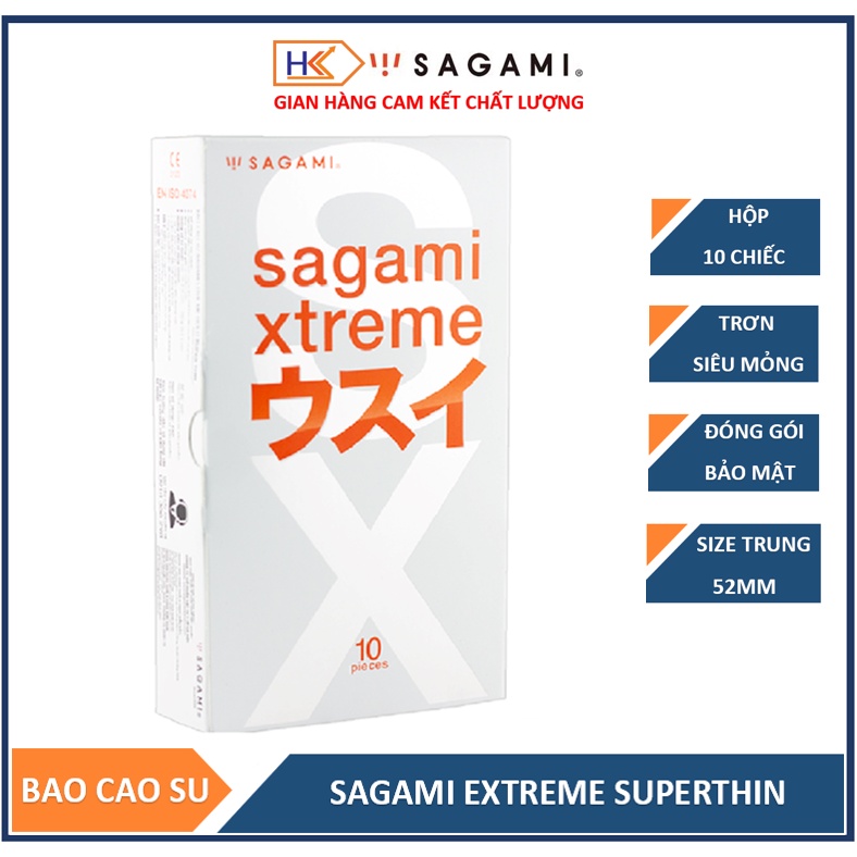 Combo bao cao su siêu mỏng Sagami Super Thin 10 bao và gel bôi trơn tạo độ ẩm Sagami Original 60G