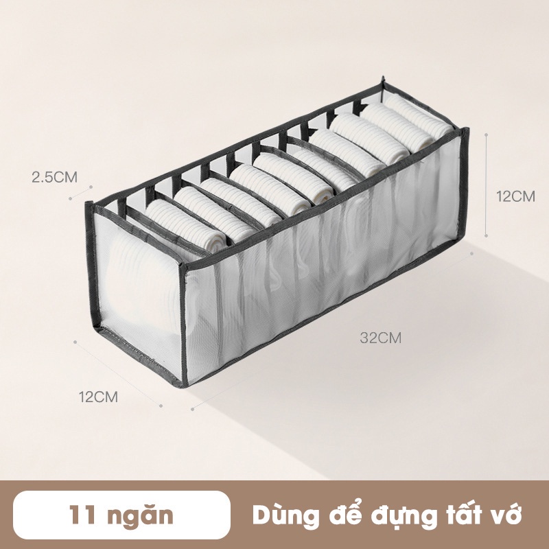 ộp đựng đồ lót quần áo khay giỏ vải chia ngăn chứa tất vớ đa năng dạng lưới tiện lợi có thể gấp gọn 88308