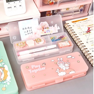 Hộp bút chì hai lớp Hộp đựng bút bằng nhựa PP nhám màu macaron dễ thương đa năng cho học sinh / nhân viên văn phòng