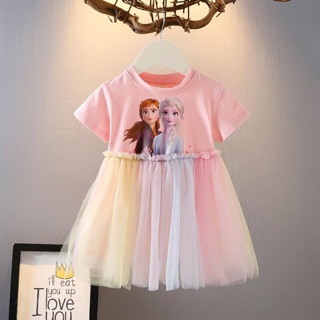 Váy Elsa phối Voan màu Pastel cho bé gái