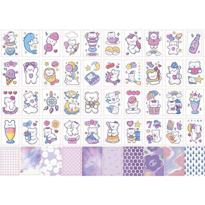 Sticker Set 50 Miếng Hình Chữ Nhật Đóng Xấp Hình Cô Bé Cute