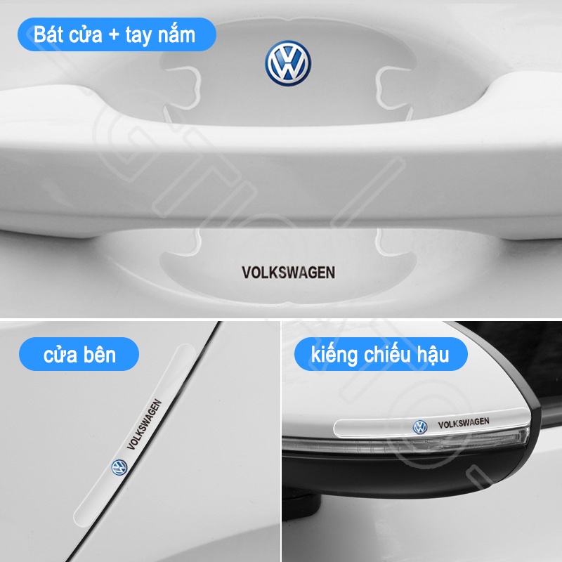GTIOATO Bộ Bảo Vệ Tay Nắm Cửa ô Tô Trong Suốt Bộ Bảo Vệ Bát Cửa Gương Hậu Xe HơI MiếNg DáN ChốNg XưỚC Phụ KiệN Ô Tô Cho Volkswagen Tiguan Beetle Polo Teramont Scirocco Santana Passat Jetta TCross Touareg