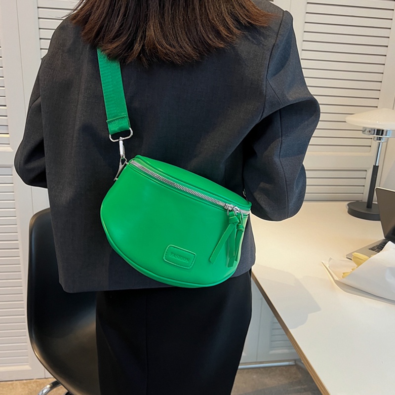 IELGY Túi Đeo Vai Màu Trơn Có Khóa Kéo Phong Cách Hàn Quốc Thời Trang Cho Nữ