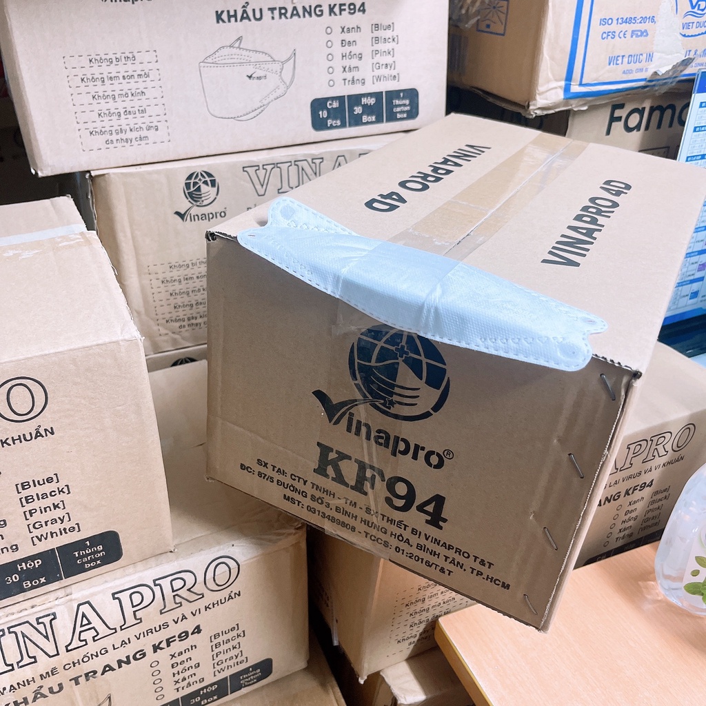 Sỉ 1 thùng 300 cái khẩu trang kf94 Vinapro màu trắng, xám, xanh, đen, hồng kháng khuẩn- tân bình