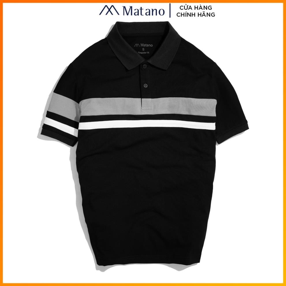 Áo thun polo nam đen có cổ đẹp MATANO - Áo phông polo nam cổ trụ vải cá sấu cotton hàng hiệu phối màu lịch lãm PO042 Xịn