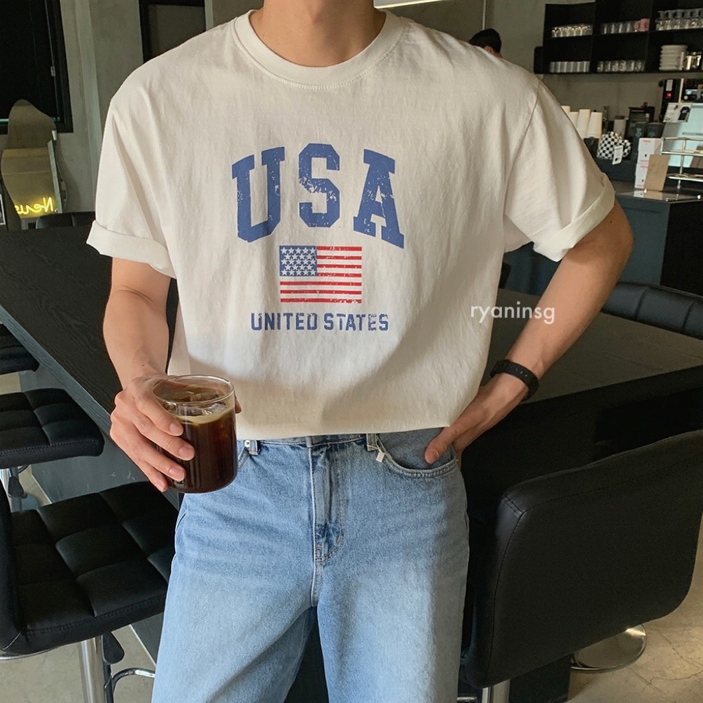 RYAN - Áo thun nam USA ngắn tay vải cotton thương hiệu RYAN form rộng phong cách Hàn Quốc